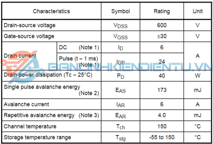 thông số kỹ thuật TK6A60D