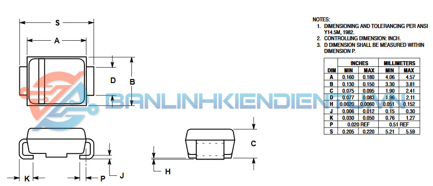Kích thước diode 1SMB5931B