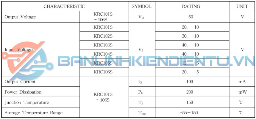 thông số kỹ thuật KRC101S