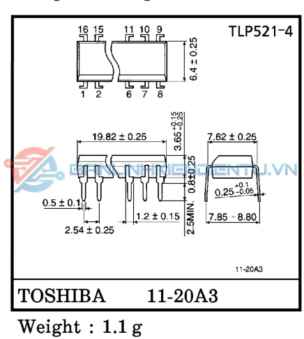 Kích-thước-TLP521-4-Dip16