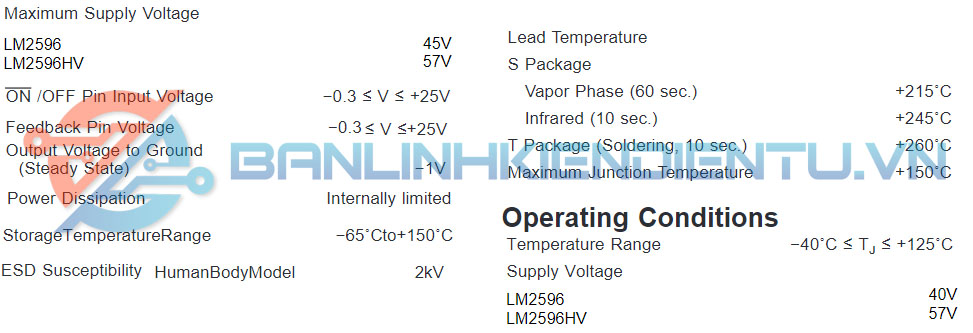 Thông số kĩ thuật LM2596S-ADJ