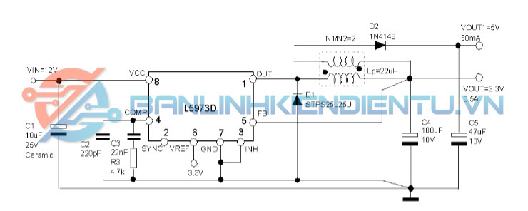 Điện áp đầu ra kép với cuộn dây phụ