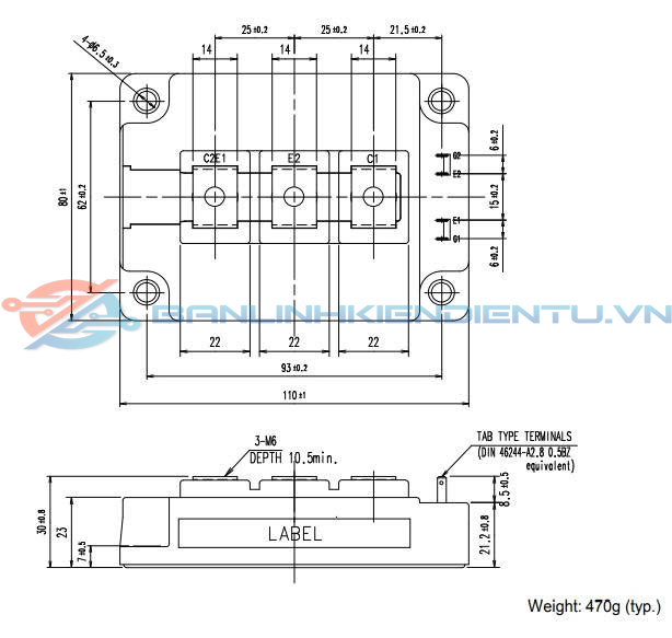 Kích thước 2MBI300VE-170-50