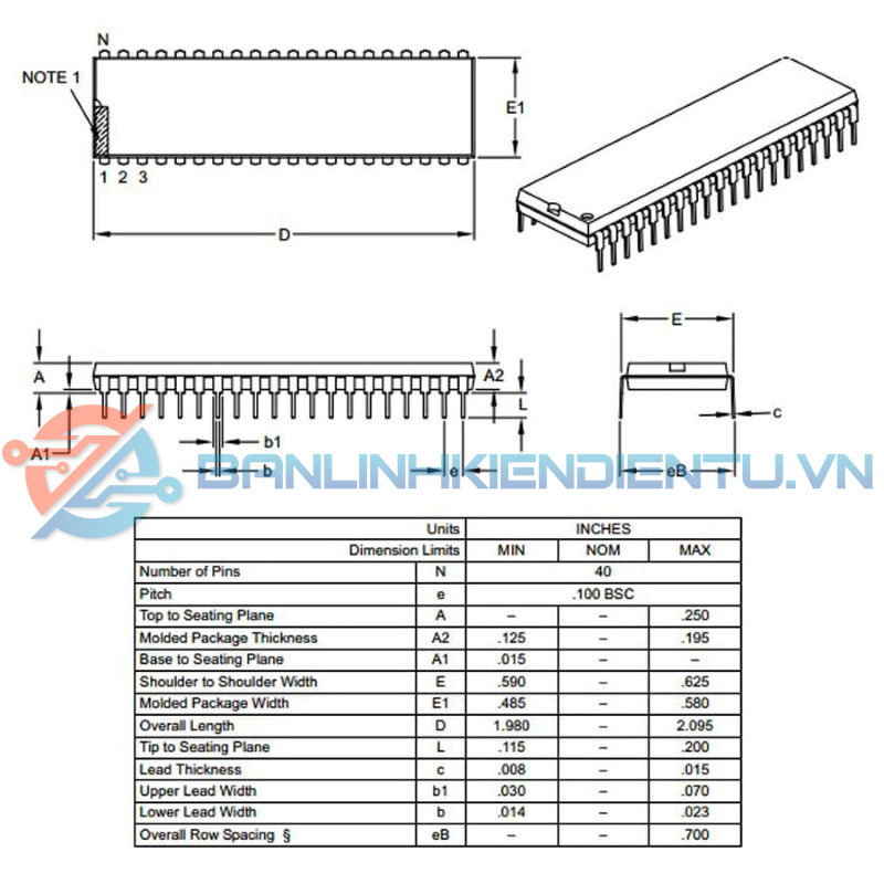 Kích thước IC DIP-40