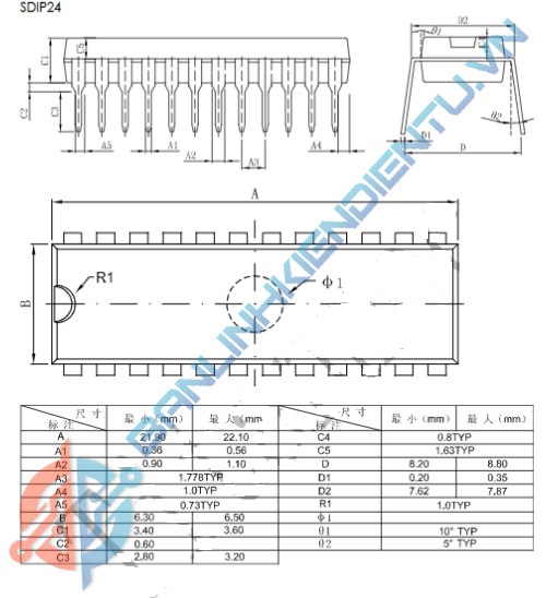 Kích thước IC HT48R10A-1