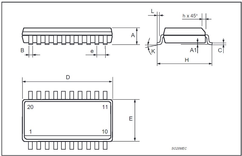 Kích thước IC L4981 SOP20