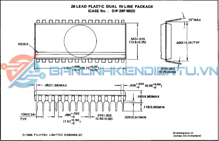 Kích thước IC MB8464-15L