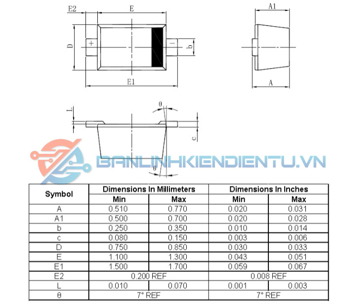 Kích thước diode 1N5819WT