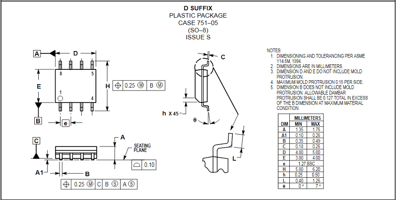 Kích thước IC TL071
