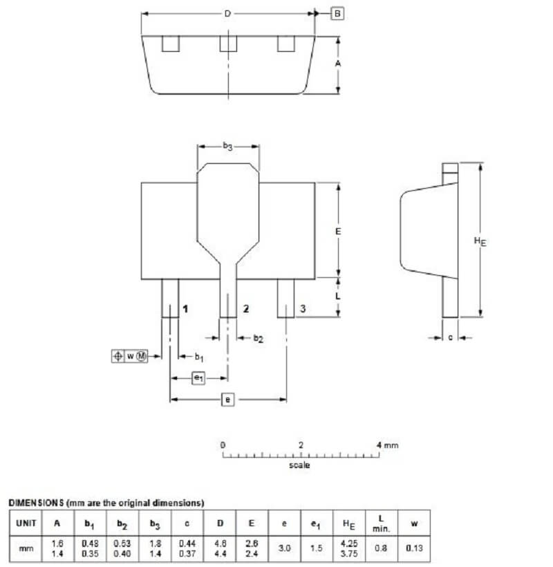 Kích thước Transistor BCX53-16(AL)