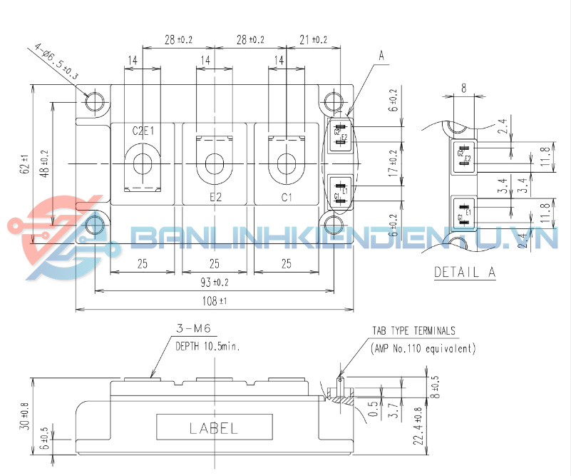 Kích thước của IGBT 2MBI400U4H-120-50
