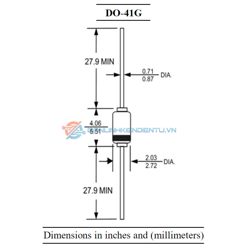 Kích thước diode 1N4747A