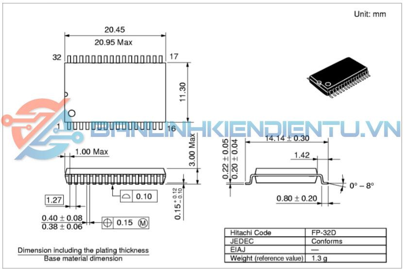 kích thước IC HM628128B