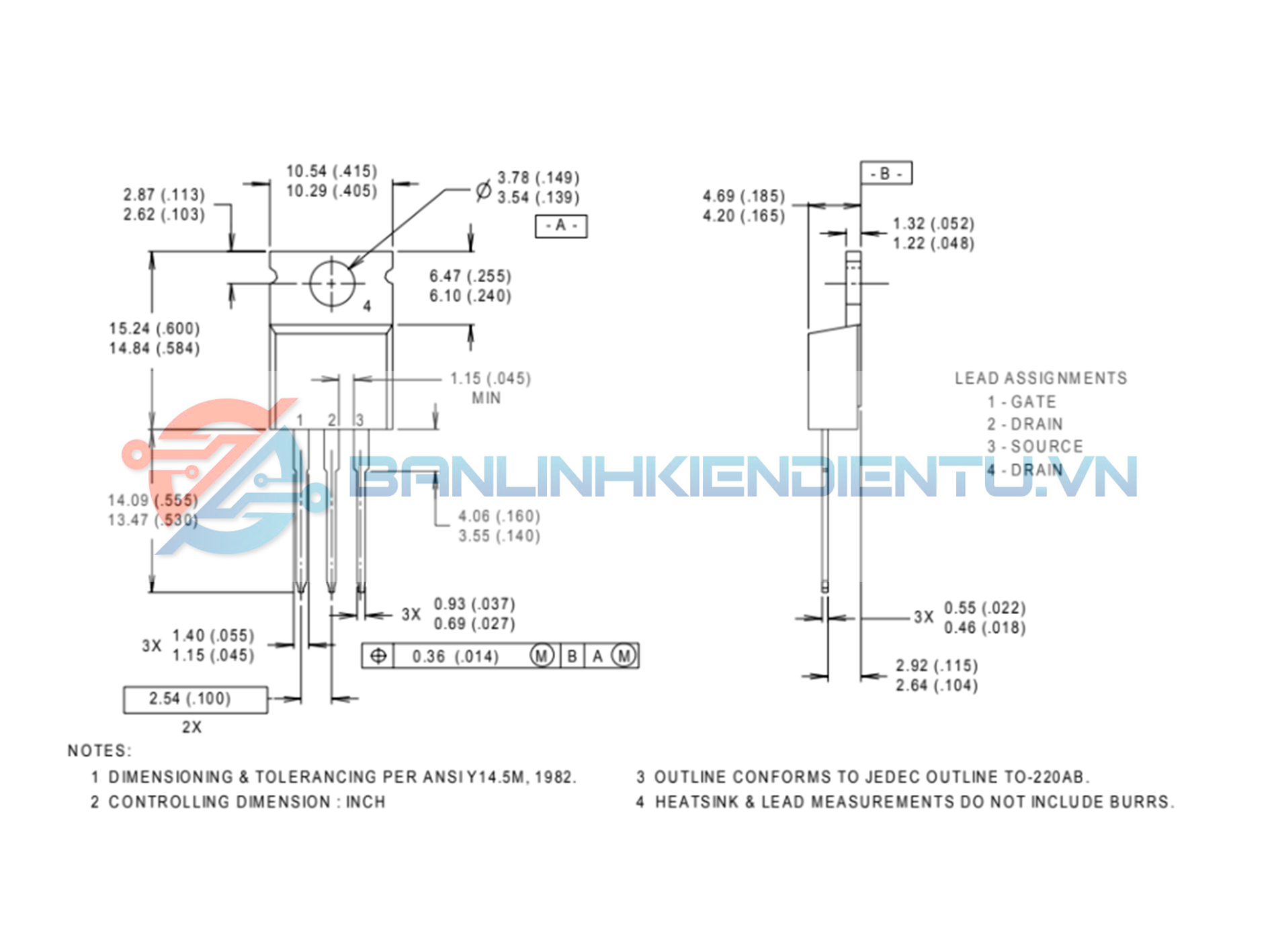 kích thước IRF540N