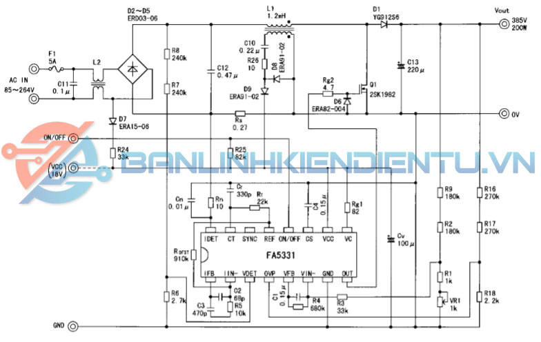 mạch ứng dụng của IC FA5331M
