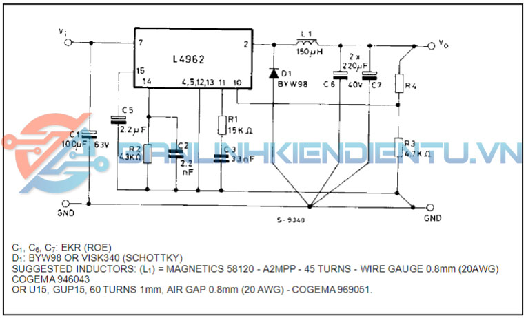 mạch ứng dụng điển hình L4962A
