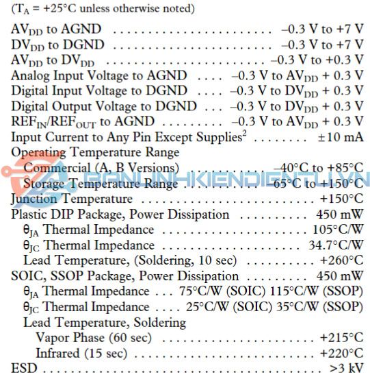 thông số kỹ thuật AD7853