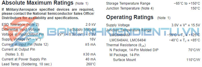 thông số kỹ thuật LMC6484
