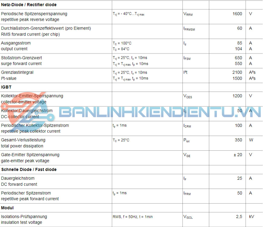 thông số kỹ thuật DDB6U84N16RR