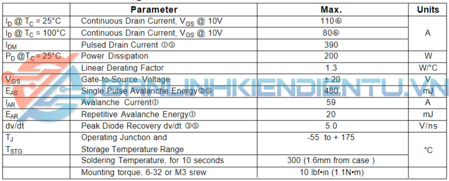 thông số kỹ thuật IRFP064N