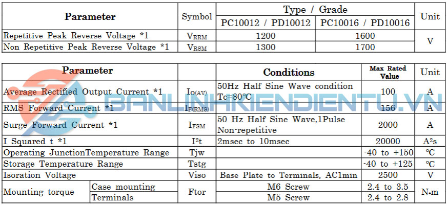 thông số kỹ thuật PD10016A