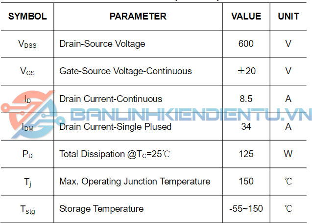 thông số kỹ thuật 9N60