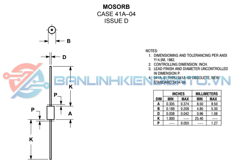 Kích thước 1.5KE400CA