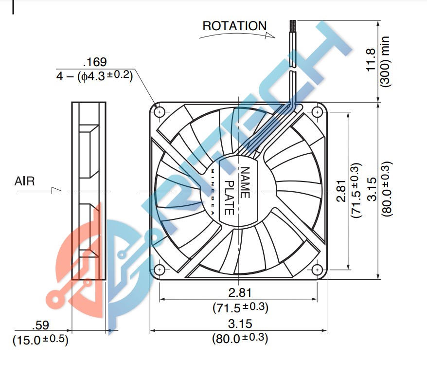 Kích thước quạt 3106KL-05W-B59