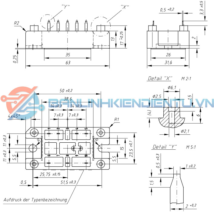 kích thước diode VUO52-16NO1