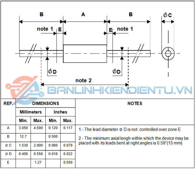 Kích thước diode DB3