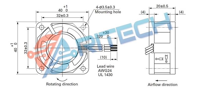 Kích thước quạt SANYO DENKI 9WF0424H601