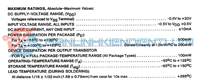 Thông số kỹ thuật của IC số CD4017BE