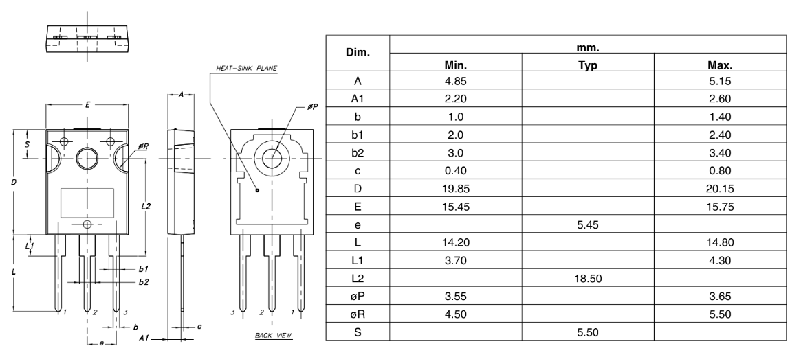 Kích thước của Transistor TIP2955