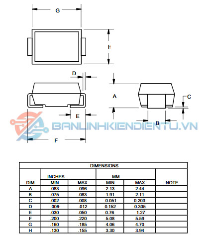 Kích thước SMBJ18CA