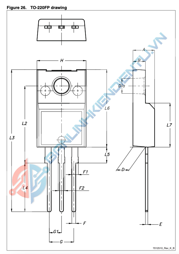 kích thuớc STF18NM60N