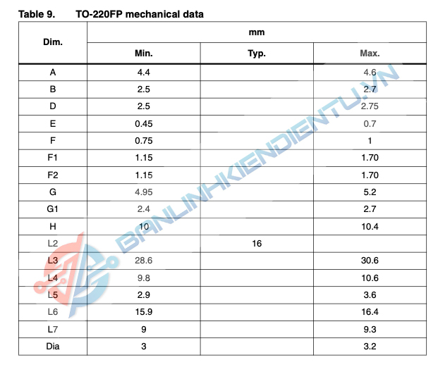 kích thước STF18NM60N.2