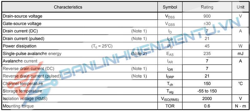 Thông số kỹ thuật mosfet K7A90E_