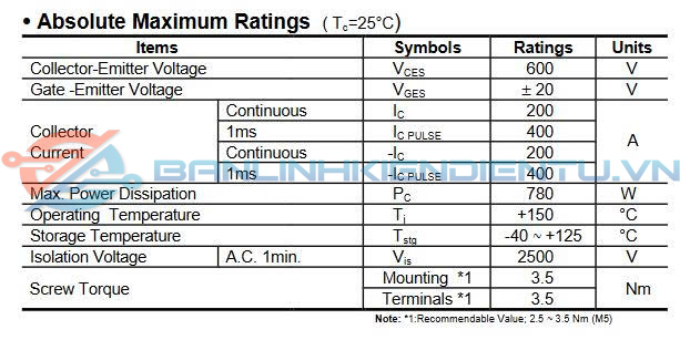 Thông số kĩ thuật 2MBI200NR-060A-01