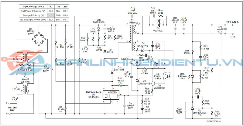 Mạch ứng dụng điển hình TOP269EG