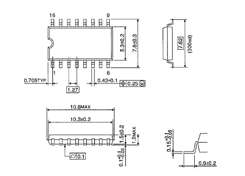 kích thước SOP16 5.2mm