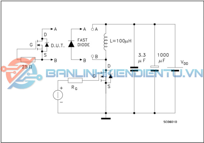 Mạch thử nghiệm chuyển mạch tải cảm ứng và thời gian phục hồi diode STF12N50DM2