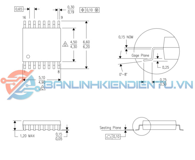 Kích thước 74VHC123A
