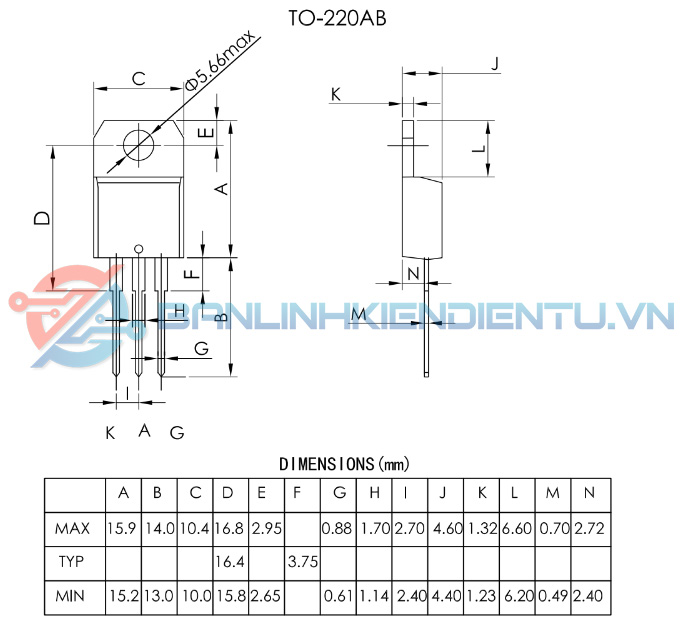 Kích thước TYN1225 (mm)