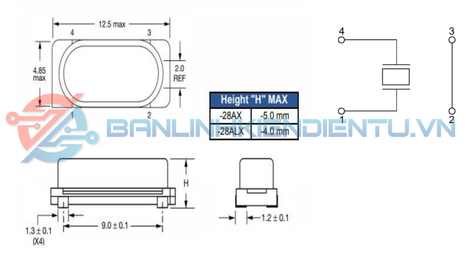 Kích thước Thạch anh dán 8MHZ