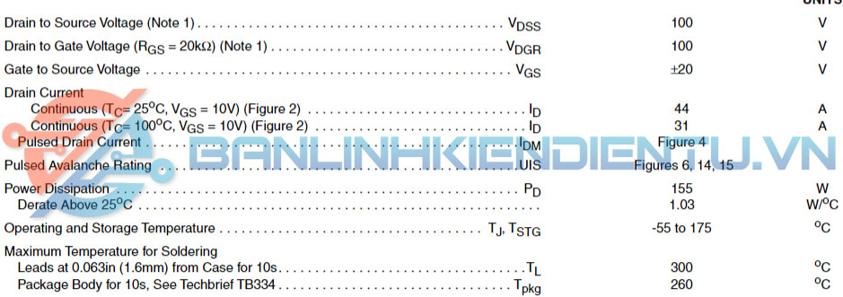 thông số kỹ thuật IRFP150N