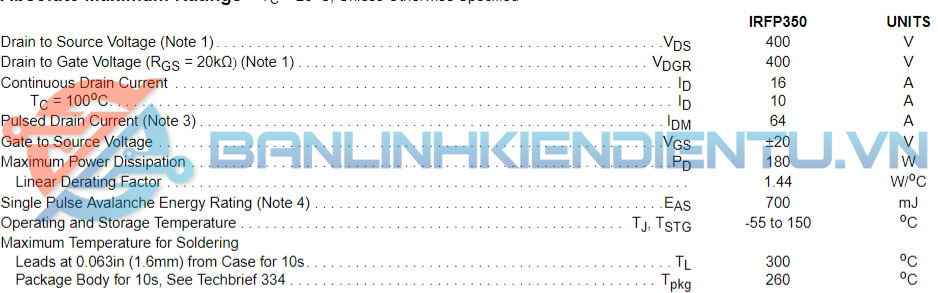 thông số kỹ thuật IRFP350