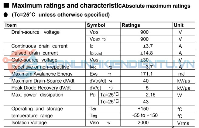 Thông số kĩ thuật K3699