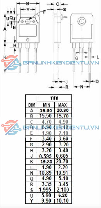 kích thước của IXTQ52N30P