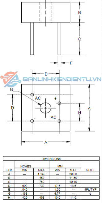 kích thước diode MB5010W