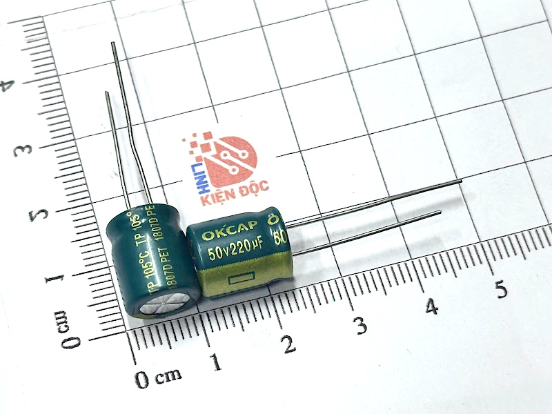 tụ hóa OKCAP 220uf 50v xanh lục 11x13.5mm
